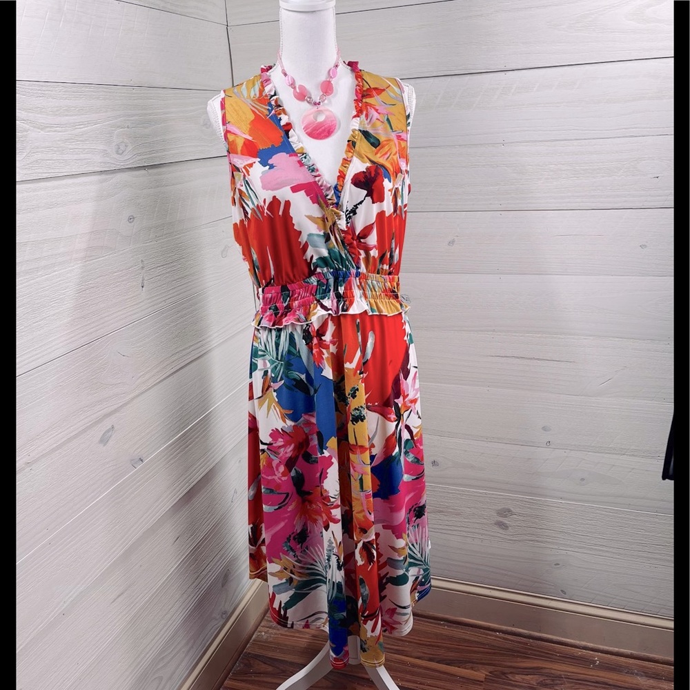 Cupio Bold Tropical Print Dress L FREE SHIP